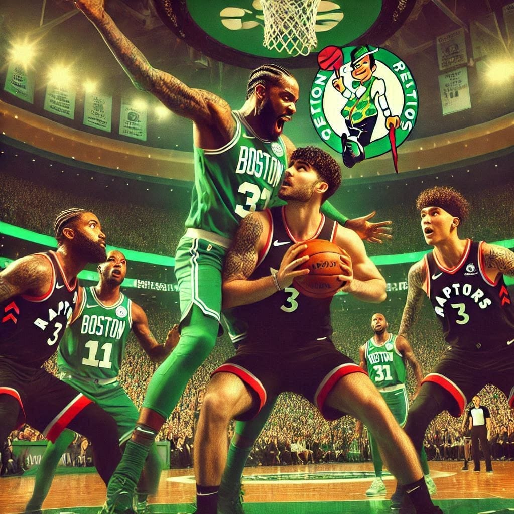 imagine a image "Celtics Dominate Raptors in Electrifying Matchup: Key Takeaways"