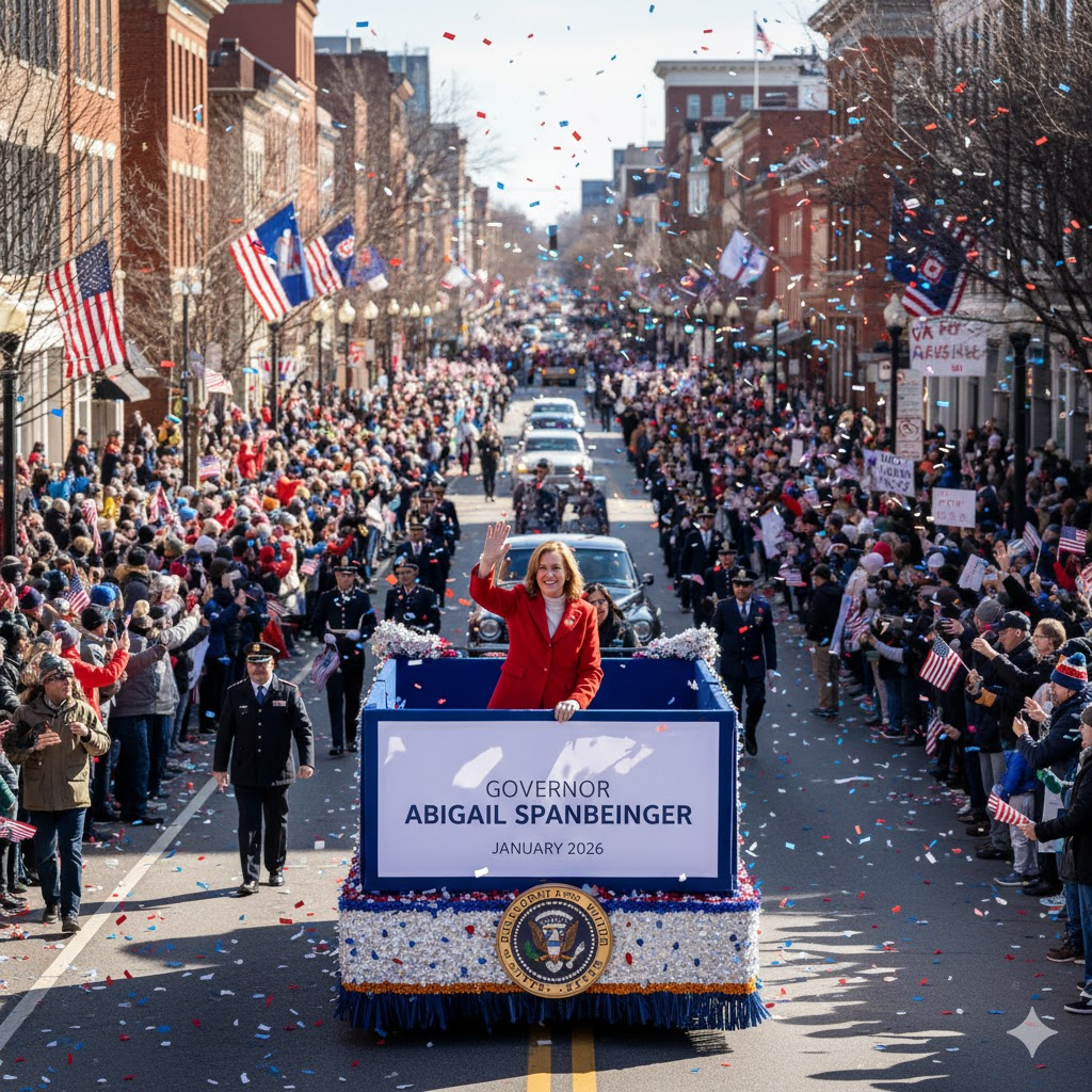 Image 3: WebP format, ALT: "Abigail Spanberger governor inauguration parade Richmond", under 120KB.