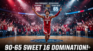 Alabama Crushes Texas Tech 90-65: Crimson Tide March to Fourth Straight Sweet 16 in Dominant Fashion!