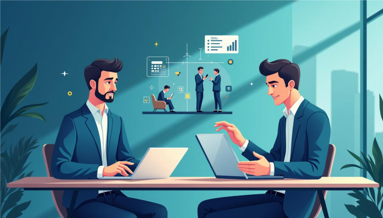 Business professionals evaluating field force management software costs using digital devices and operational analytics.